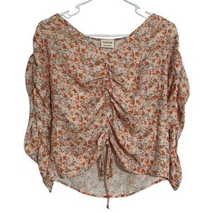 Peach Love California Women’s Rouched Pink Floral Blouse Size Small NWOT